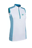 g.THE OPEN ALICE The Open Printed Zip Sleeveless Performance Golf Shirt - White/Lagoon Gingham