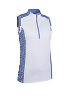 g.ALICE Printed Zip Sleeveless Performance Golf Shirt - White/Light BlueFlowers
