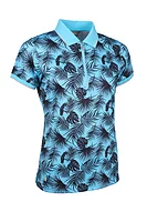 g.AMELIA Quarter Zip Printed Performance Golf Shirt - Aqua/Black Tropical Print