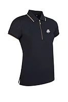 g.RYDER CUP AMELIA Ryder Cup Quarter Zip Print Performance Golf Shirt - Black Diamond Print/Gold