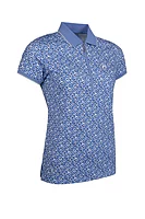 g.THE OPEN AMELIA The Open Quarter Zip Printed Performance Golf Shirt - Light Blue Flowers/Silver