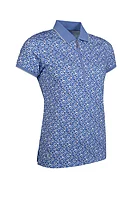 g.AMELIA Quarter Zip Printed Performance Golf Shirt - Light Blue Flowers/Silver