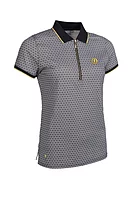 g.THE OPEN AMELIA The Open Quarter Zip Printed Performance Golf Shirt - Linen/Black Mosaic/Gold
