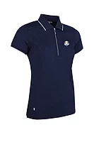 g.RYDER CUP AMELIA Ryder Cup Quarter Zip Print Performance Golf Shirt - Navy Diamond Print/Silver
