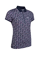 g.THE OPEN AMELIA The Open Quarter Zip Printed Performance Golf Shirt - Navy/Garnet Flowers/Silver