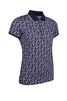 g.AMELIA Quarter Zip Printed Performance Golf Shirt - Navy/Garnet Flowers/Silver