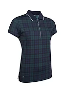 g.AMELIA Quarter Zip Printed Performance Golf Shirt - Tartan/Navy