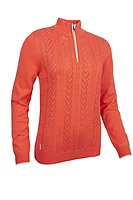 g.ANNIE Quarter Zip Pointelle Touch of Cashmere Midweight Golf Sweater - Apricot/White
