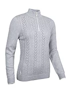 g.ANNIE Quarter Zip Pointelle Touch of Cashmere Midweight Golf Sweater - Light Grey Marl/White