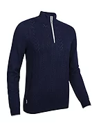 g.ANNIE Quarter Zip Pointelle Touch of Cashmere Midweight Golf Sweater - Navy/White