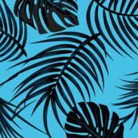 Aqua/Black Tropical Print