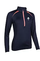s.RYDER CUP AROSA Ryder Cup Zip Panelled Golf Midlayer - Navy/Coral Shell Print