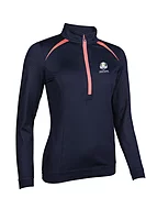 s.RYDER CUP AROSA Ryder Cup Zip Panelled Golf Midlayer - Navy/Coral Shell Print