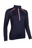 s.AROSA Quarter Zip Panelled Showerproof Golf Midlayer - Navy/Coral Shell Print