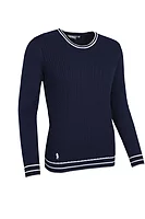 g.ASHA Crew Neck Micro Cable Midweight Merino Golf Sweater - Navy/White