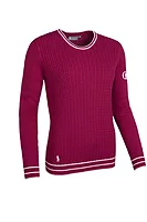 g.THE OPEN ASHA The Open Crew Neck Micro Cable Midweight Merino Golf Sweater - Raspberry/White