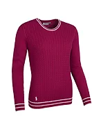 g.ASHA Crew Neck Micro Cable Midweight Merino Golf Sweater - Raspberry/White
