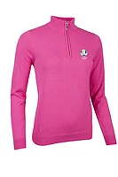 g.RYDER CUP AVA Ryder Cup Quarter Zip Cotton Lightweight Golf Sweater - Hot Pink