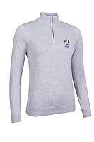 g.RYDER CUP AVA Ryder Cup Quarter Zip Cotton Lightweight Golf Sweater - Light Grey Marl