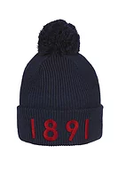 g.BROOKS Thermal Lined Rib Merino 1891 Heritage Bobble Hat - Navy/Garnet