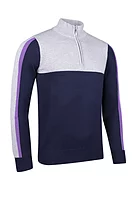 g.BIGGAR SALE Quarter Zip Sleeve Stripe Touch of Cashmere Golf Jumper Sale - Navy/Light Grey Marl/Amethyst Marl
