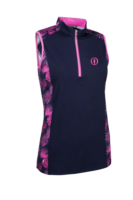 g.THE OPEN BILLIE The Open Printed Zip Sleeveless Performance Golf Shirt - Navy/Hot Pink Tropical Print