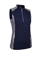 g.BILLIE SALE Printed Zip Sleeveless Performance Golf Shirt Sale - Navy/Silver Foil Print