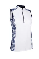 g.BILLIE SALE Printed Zip Sleeveless Performance Golf Shirt Sale - White/Navy Tropical Print