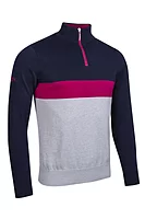 g.BLAIN Quarter Zip Block Cotton Lightweight Golf Sweater - Navy/Light Grey Marl/Raspberry