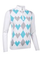 g.BONNIE SALE Quarter Zip Heart Argyle Cotton Golf Sweater Sale - White/Aqua
