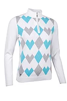 g.BONNIE SALE Quarter Zip Heart Argyle Cotton Golf Sweater Sale - White/Aqua