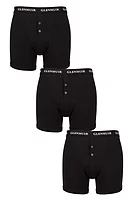 g.MA7773 WILLIAM 3 Pack Cotton Button Front Cotton Boxer Shorts - Black