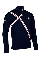 g.THE OPEN BRACKEN The Open Quarter Zip Abstract Cross Cotton Lightweight Golf Sweater - Navy/White/Garnet