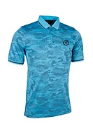 g.THE OPEN BRODY The Open Camo Jacquard Performance Golf Shirt - Aqua/Black