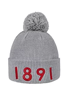 g.BROOKS Thermal Lined Rib Merino 1891 Heritage Bobble Hat - Mid Grey Marl/Garnet