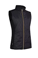 g.CALLA Full Zip Faux Fur Padded Golf Gilet - Black Diamond Print/Gold