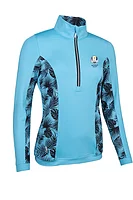 g.RYDER CUP CARINA Ryder Cup Quarter Zip Lightweight Shaped Performance Golf Midlayer - Aqua/Black Tropical Print