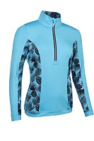 g.CARINA Quarter Zip Lightweight Shaped Performance Golf Midlayer - Aqua/Black Tropical Print