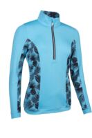g.CARINA Quarter Zip Shaped Performance Golf Midlayer - Aqua/Black Tropical Print