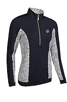 g.THE OPEN CARINA The Open Quarter Zip Lightweight Shaped Performance Golf Midlayer - Black/Linen Cheetah