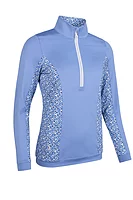 g.CARINA Quarter Zip Lightweight Shaped Performance Golf Midlayer - Light Blue Flowers