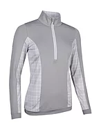 g.CARINA Quarter Zip Lightweight Shaped Performance Golf Midlayer - Light Grey/WhiteCheck