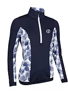 g.THE OPEN CARINA The Open Quarter Zip Lightweight Shaped Performance Golf Midlayer - Navy/White Tropical Print