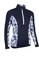 g.CARINA Quarter Zip Lightweight Shaped Performance Golf Midlayer - Navy/White Tropical Print