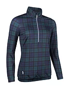 g.CARINA Quarter Zip Lightweight Shaped Performance Golf Midlayer - Tartan