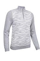 g.CHRISSIE SALE Quarter Zip Animal Touch of Cashmere Midweight Golf Sweater Sale - Light Grey Marl/White