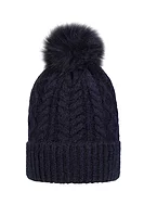 g.CLEO Thermal Lined Faux Fur Golf Bobble Hat - Navy