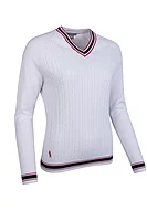 g.CONNIE V Neck Cable Front Raglan Cotton Lightweight Golf Sweater - White/Navy/Garnet