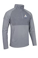 g.RYDER CUP CULROSS Ryder Cup Quarter Zip Fleece Hybrid Performance Midweight Golf Midlayer - Light Grey Herringbone