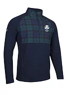 g.RYDER CUP CULROSS Ryder Cup Quarter Zip Fleece Hybrid Performance Midweight Golf Midlayer - Navy/Tartan